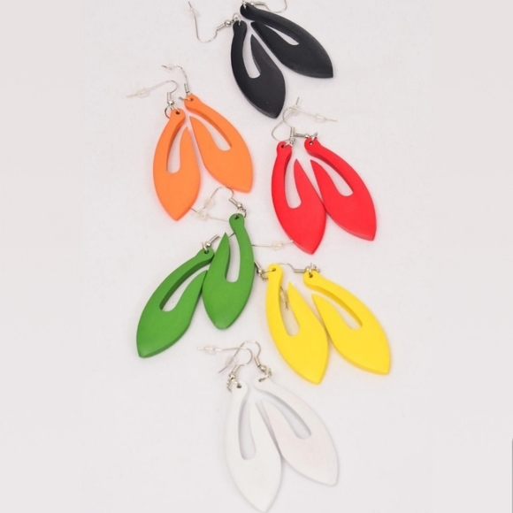 Geometric, Colorful, Wooden, Fishhook earrings - Picture 2 of 10